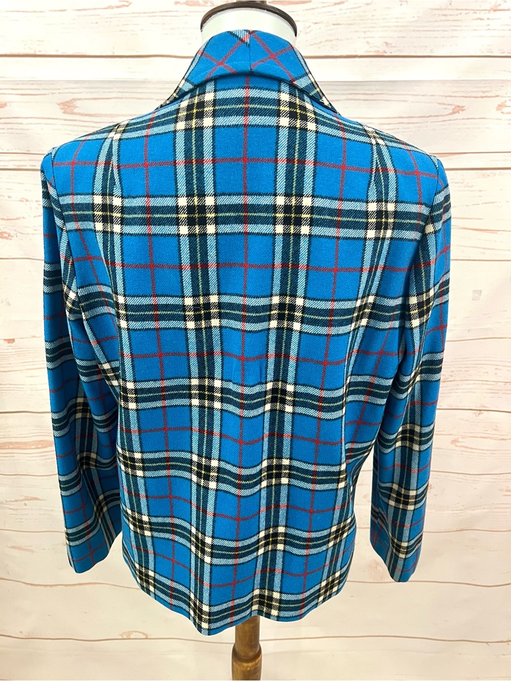 Pendleton Vintage 70s Virgin Wool Long Sleeve Blue Plaid Blazer Jacket - Picture 6 of 7